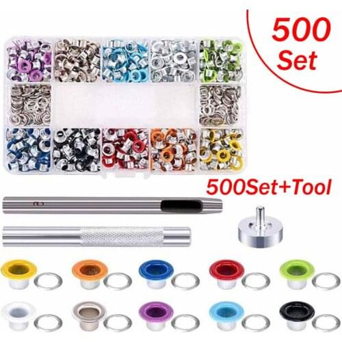 360/500/600Sets Grommet Kit 5/6mm Round Metal Grommets Eyelets with Install Tool Storage Box for Tarps Fabric Clothing Leather