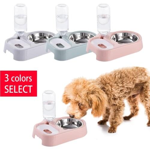 Pet Cat Feeder Bowl Dog Automatic Water Double Bowls Food Wall Corner Save Space Cats 500ml Bottle Drinking Kitten Dropship