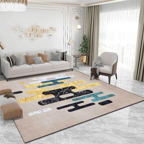 Modern Light Luxury Rug Deep Dark Green Light Yellow Geometric Carpet Living Room Bedroom Bed Blanket Balcony Floor Mat
