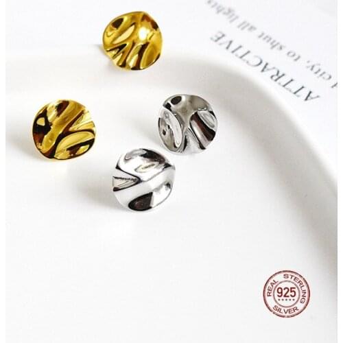 LKO Geometry Skin Texture 925 Sterling Silver Gold/Silver Earrings Fashion Temperament Stud Earrings Jewelry New Hot Sale Ear