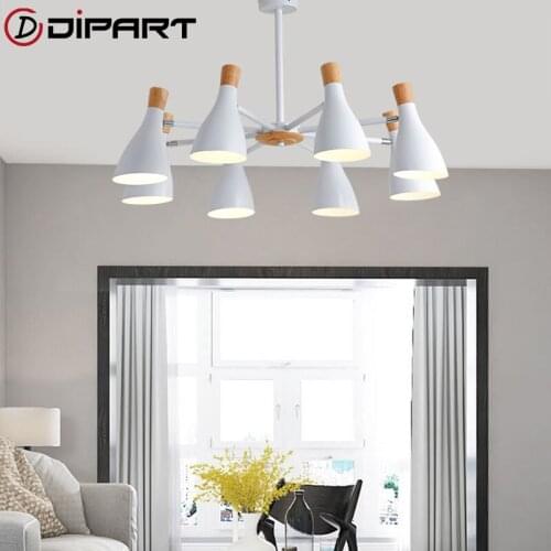 Modern Chandelier Lighting For Living Room Wooden Chandeliers Ceiling E27 Nordic Lustre With Iron Lampshade Art Deco Lustres