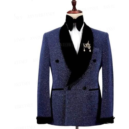 Double Breasted Shiny Suit Men Tailored Fashion Groom Prom Wedding Suit Tuxedo Singer Party Stage Blazer with Pants 2 Pieces Set