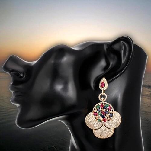 Bride Talk Elegant Women Earrings Cubic Zirconia Colorful Stone Shiny Crystal Indian Bridal Jewelry For Wedding Engagement Party