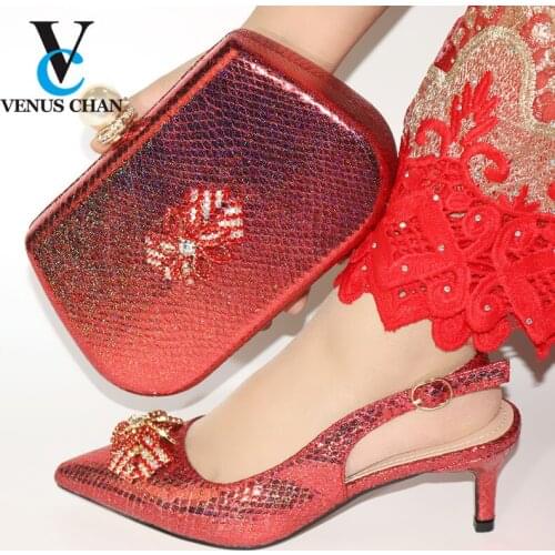 Newest Fashion Italian shoes and bag set wholesale 2020 red color for wedding shoes and matching purse for women party