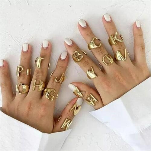 New A-Z English Letter Metal Adjustable Opening Ring Fashion Name Letter Ring Womens Party Jewelry Mens And Womens Unisex