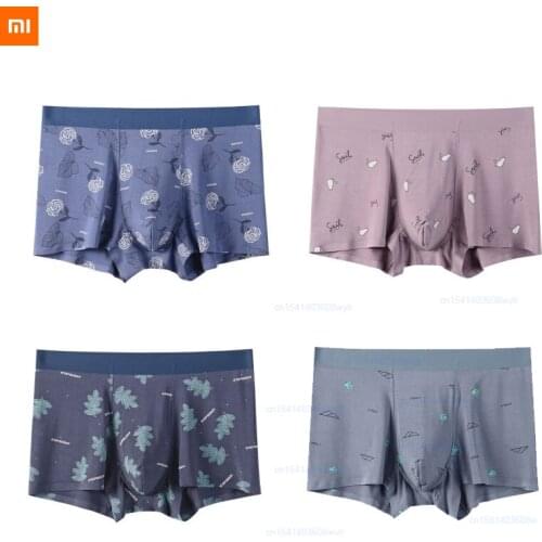 New xiaomi Mens printed underwear ultrafine 60s micro modal seamless one-piece mid-waist boxer briefs light silky soft thin