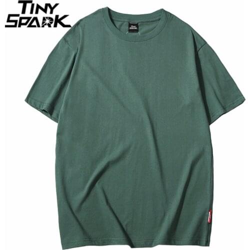 Harajuku Plain T Shirt 2021 Summer Hip Hop Tshirt 100 Cotton Men Green T-Shirts Streetwear Casual Basic Tops Tees Short Sleeve
