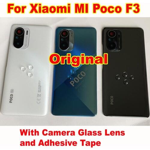 Original New Rear Battery Cover Housing Door For Xiaomi MI Poco F3 M2012K11 Back Case Chassis Lid + Camera Glass Lens + Adhesive