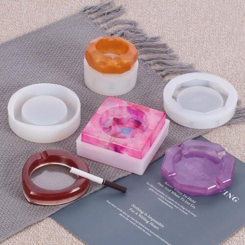 Ashtray Silicone Mold Diamond Square Round Heart Shape Craft Container Mirror Crystal Epoxy Resin Mould Jewelry Making