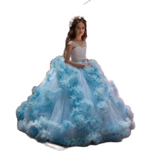 Cloud Flower Girl Dresses For Weddings Vestidos daminha Kids Pageant Ball Gowns Feathers First Communion Dresses For Girls
