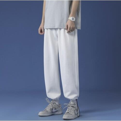 Legible Mens Pant Casual Sweatpants Male Elastic Waist Loose Ankle-Length Pant Man