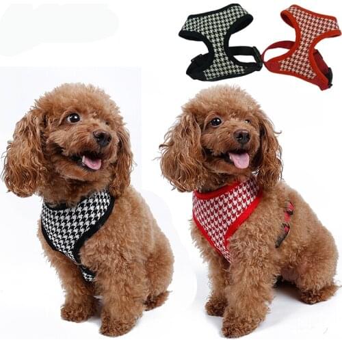 Black and Red Pattern Adjustable Soft Breathable Dog Cat Control dog Harness Nylon harness for Pet puppy collar Chest Strap