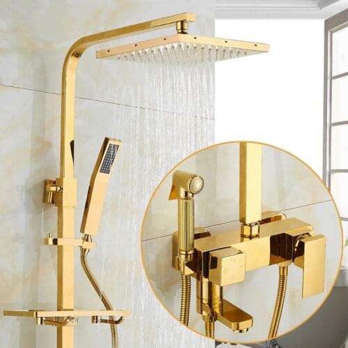 Luxury Gold Brass Bathroom Faucet Mixer Wall Mounted Handheld Shower Head Kit with Bidet Shower Faucet Sets Bathtub Water Tap