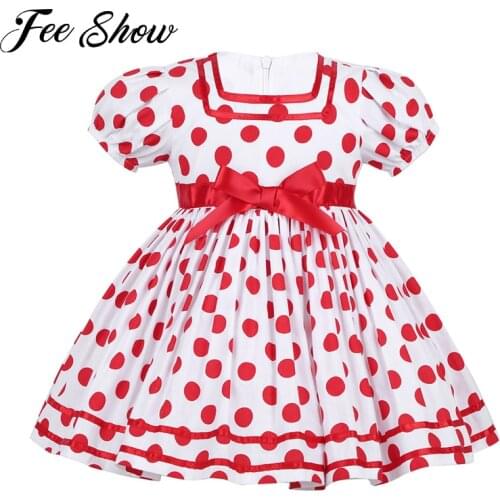 Infant Baby Toddler Girl Christmas Carnival Costume White&Red Polka Dot Short Puffy Sleeve Holiday Party Tutu Dress