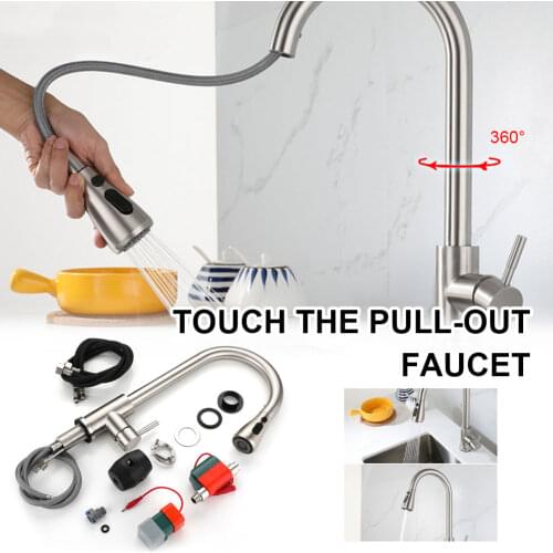 Touch on Kitchen Faucets 304 Stainless Steel Pull Down Automatic Sensor Water Faucet Suitable for Bathroom Toilet Kitchen Hotel