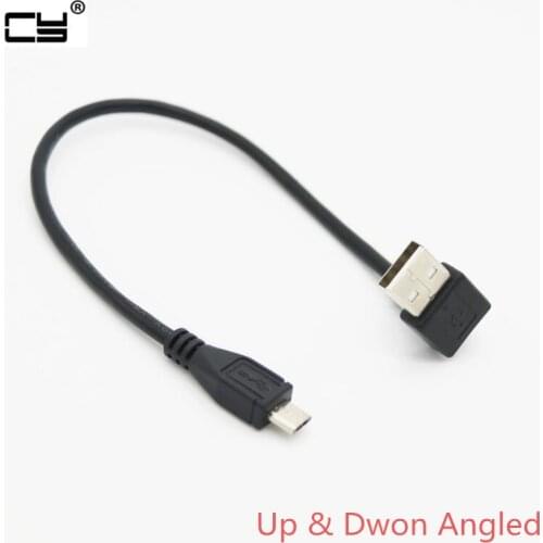 USB 2.0 Male Up & Down Angled 90 Degree to Micro USB Cable for Cell Phone Tablet Micro USB Converter charging Cable Cord 25CM