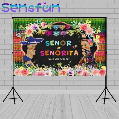 Gender Reveal Party Backdrop Mexican Fiesta Senor or Senorita Baby Photography Background Boy or Girl Party Background Vinyl