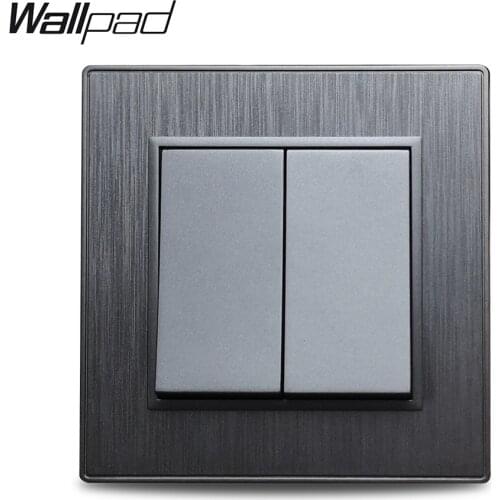 Wallpad S6 2 Gang 1 Way 2 Way Black Silver Gold Electic Light Power Rocker Switch Brushed PC Plastic Imitating Aluminum