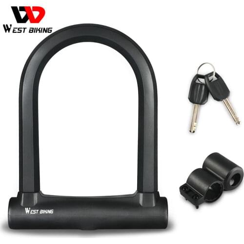 WEST BIKING Bicycle U Lock Anti-theft Safety MTB Road Bike Lock with 2 Keys Motorcycle Scooter Door Lock Cycling Accessories