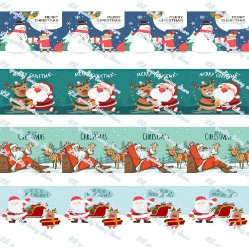 WL16-75mm Christmas Elk Printing Grosgrain Ribbon Gift Wrapping Hair Bow Diy Christmas Party Decoration Craft Supplies Wholesale