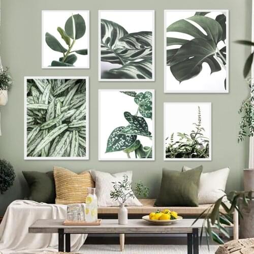 Green Monstera Aloe Leaves Plant Wall Art Canvas Painting Tropical Nordic Posters And Prints Wall Pictures For Living Room Decor