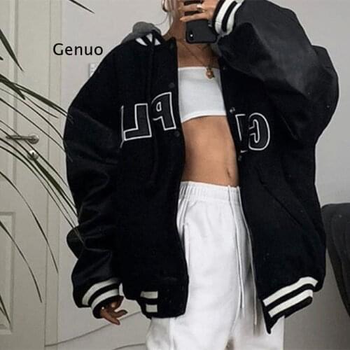 New Black Letter Printed Zip Up Sweatshirt Women Coat Winter Casual Loose Outerwear Vintage Designer Fashion Oversized Plus Size