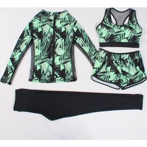 2021 Women Four Pieces Bikini Set Printed Long Sleeve Tops + Bikini Set + Pants Swimwear Padded Bathing Suit Biquini Swimsuit
