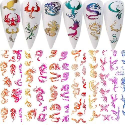 1pcs 3D Nail Art Laser Symphony Dragon Phoenix Series Nail Sticker Chinese Style Colorful Snake Nail Sticker Nails Manicure
