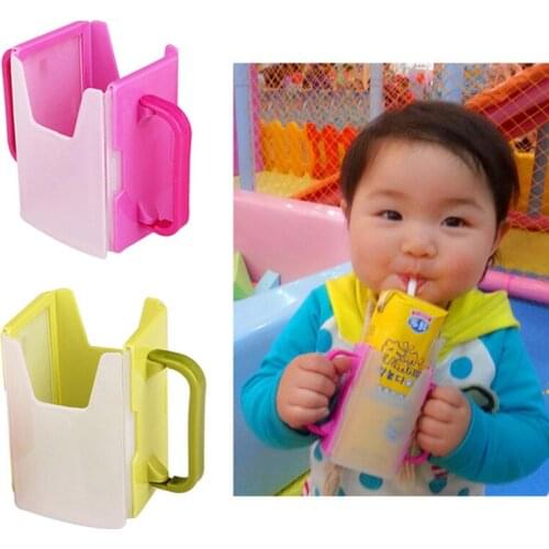 1Pcs Bottle Cup Holder Adjustable Safety Plastic Baby Toddler Kid Juice Milk Box Drinking Bottle Cup Holder 2 Colors Hot Sale