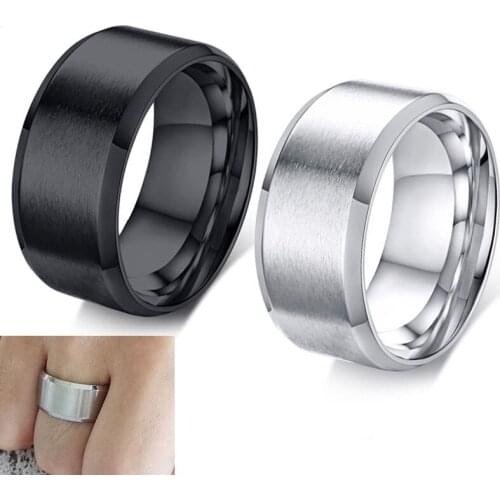 10mm Width Classic Mens Anniversary ring black Stainless Steel Matte cocktail ring