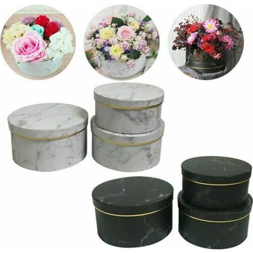 3pcs Marbling Boxes Round Floral Boxes Flower Packaging Paper Bag Gift Storage Box Florist Bouquet Flower Packaging Box with Lid