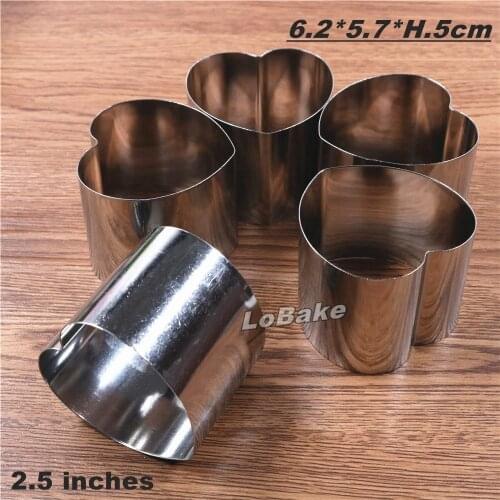 5pcs/lot) 2.5 inches 6.2*5.7*H.5cm heart shaped stainless steel small cake mold mousse tiramisu mould cake roll molds DIY bake