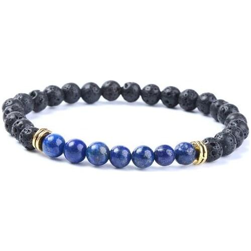6mm ih657 black stone volcanic lava Bracelet elastic agate Onyx Prayer Reiki Buddha Yoga Charm nature essential oils diffuser