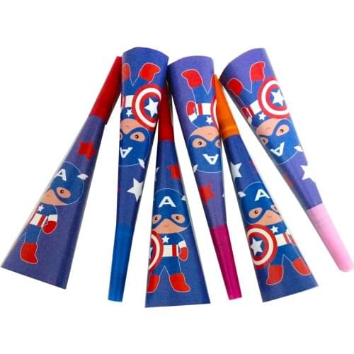 6pcs Captain America Theme Horn Baby Shower Kid Birthday Party Noise Maker Toy Funny Whistles Horn Family Party Supplies