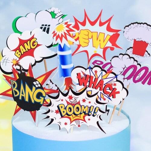 9pcs Cartoon Ban Rocket Happy Birthday Cake Topper Cute Cupcake Topper for Boy`s Birthday Party Dessert Cupcake Decor Supplies