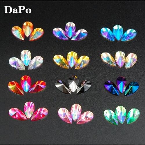 8x13mm Tear Drop Shape Acrylic Rhinestones 100Pcs 13Colors Glue On Flatback Pointed Stones Strass For DIY Crafts Jewelry Making