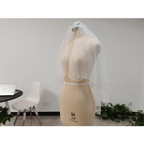 Handmade veil white/ivory two-layer wedding veil handmade beaded veil short bridal veil with comb