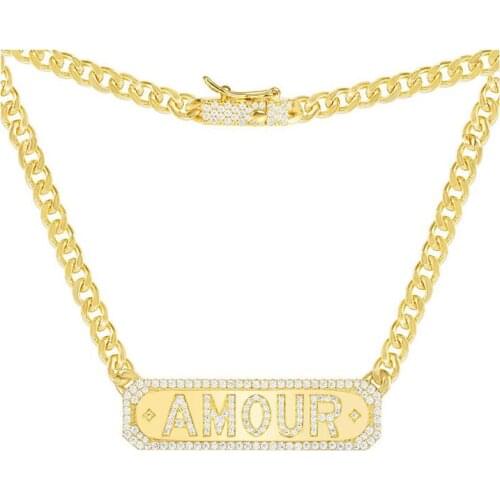 SLJELY High Quality 925 Sterling Silver Letter AMOUR OUI Chain Necklace Micro Cubic Zirconia Fine Women Fashion Luxury Jewelry