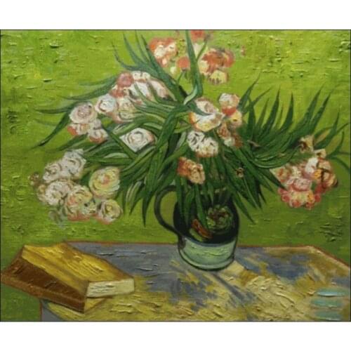 Flower Canvas Oil Painting Majolica Jar with Branches of Oleander, 1888 by Vincent Van Gogh Still Life Art Hand Painted