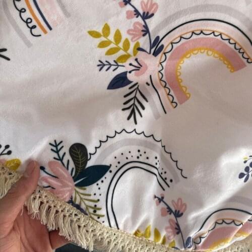 HX5D Baby Play Mat Crawling Carpet Rainbow Printing Kids Room Floor Rug Round Game Pad Playmat Children Bedroom Nursery Home