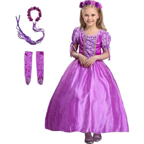 Girls Rapunzel Dress Kids Summer Tangled Fancy Princess Costume Children Disguise Carnival Halloween Cosplay Dress Girl Clothing