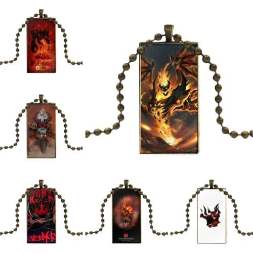 For Men Women Party Gift Game Shadow Fiend Dota 2 Glass Cabochon Pendant Necklace Rectangle Fashion Necklace