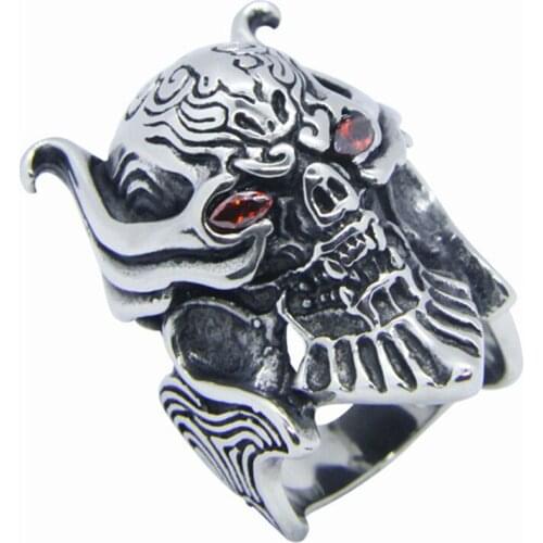 Rany&Roy Red Crystal Eyes Skull Ring 316L Stainless Steel Fashion Skull King Ring