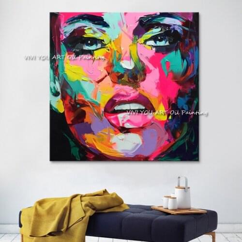 Colorful Marilyn Monroe Women Face Oil painting Knife Figure Large Size 100% Handpainted Pictures Wall Art Decoration