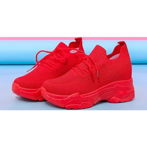Wedge platform shoes red white Sneakers Women Breathable Ladies Casual Shoes Mesh Outdoor Walking Women Shoes Tenis Feminino