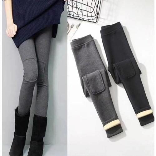 2021 Autumn Winter Women Solid Leggings Lady High Waist Skinny Thick Velvet Warm Leggings Female Casual Pencil Pants Out Wear