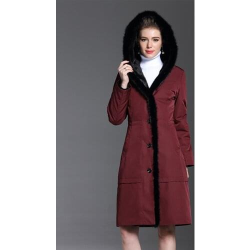 Fur Rabbit Natural Liner Parka Winter Jacket Women Mink Fur Collar Hooded Long Coat Female Outwear Chaqueta Mujer MY3570