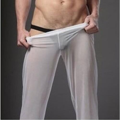 Mens Sexy Mesh Trousers Transparent Household Pants Low Waist Sexy Ultra-Thin Breathable Traceless Transparent Pyjama Bottoms