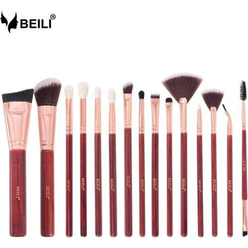 BEILI Vintage red Natural Professional Makeup brushes set Goat Blending Eyeshadow Foundation Eyeliner Eyebrow make up brushes