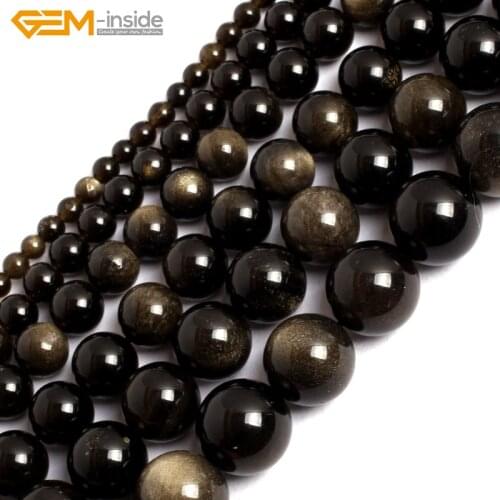 Natural Round Semi-precious Gold Obsidian Stone Beads For Jewelry Making Strand 15inch Loose DIY Bracelet Necklace